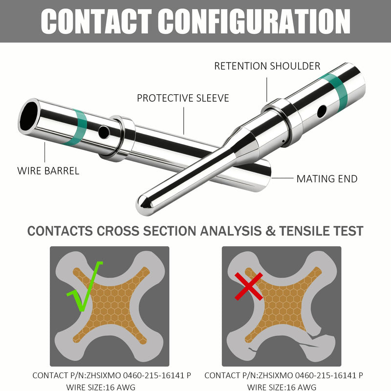 30 Pairs Deutsch Pin Connector Kit Size 16 Solid Contacts DT Series Connector, Common Contacts Automotive Terminals, Ni Plating Pin and Socket Contacts, 14-20AWG Wire Size 30 Pairs - Size 16