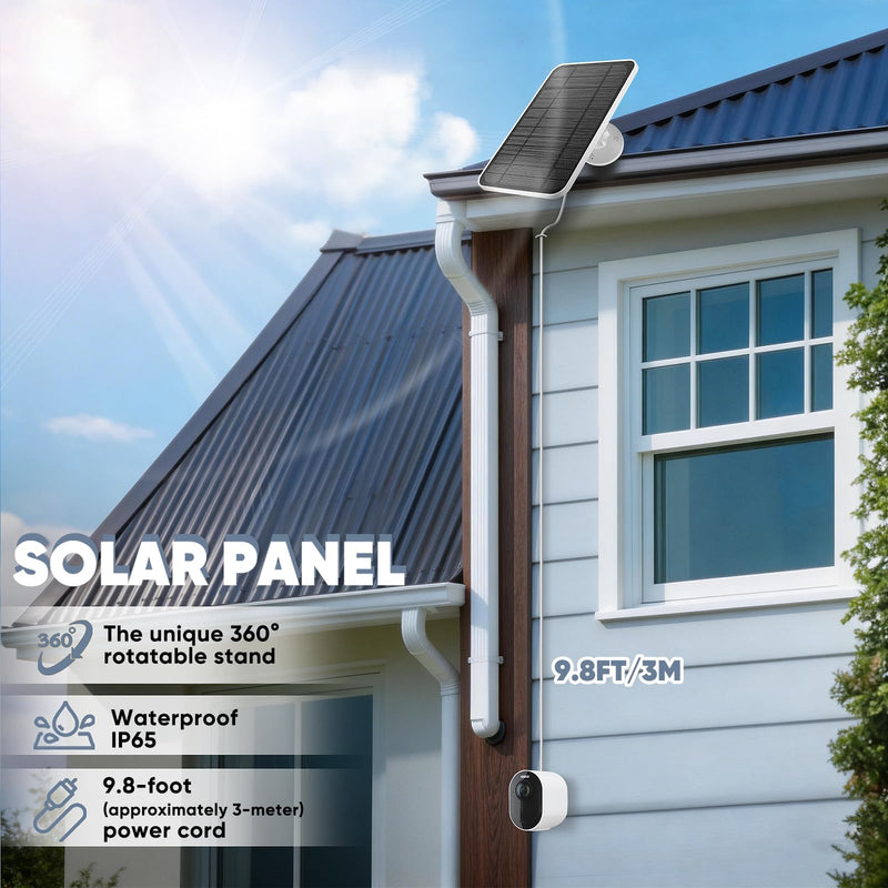 Solar Panel with Battery Compatible with Arlo Pro 6XL/6/5S/3, Ultra Camera | 4W Solar Panel Charger for Arlo Series, Weatherproof, Adjustable Wall Mount, 10ft/3m Cable