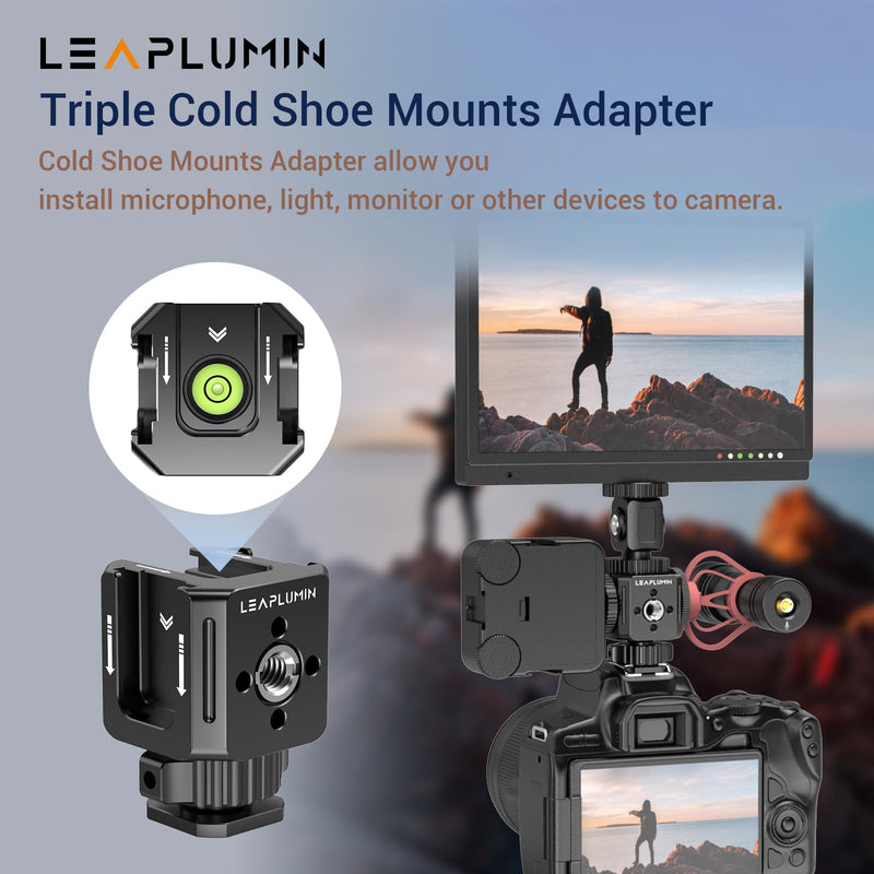  [AUSTRALIA] - Triple Cold Shoe Mounts Adapter, 3/8'' Screw Hole to 1/4'' Screw Hole, Aluminum Alloy Hot Shoe Extension Bracke for DSLR Camera Flash Light, Monitor, Microphone-Black Black