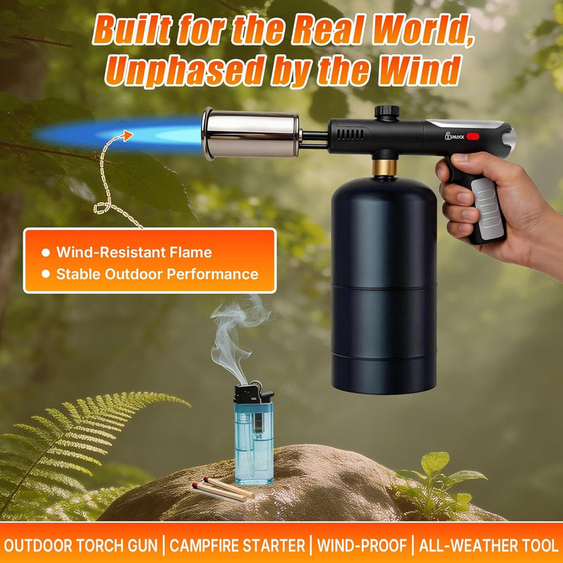 Powerful Propane Torch Gun, One-Touch Max Fire, Charcoal Torch Lighter with Adjustable Flame&Safety Lock, Kitchen Blow Torch for Cooking, BBQ, Searing Steak, Grill (Tank Not Included)