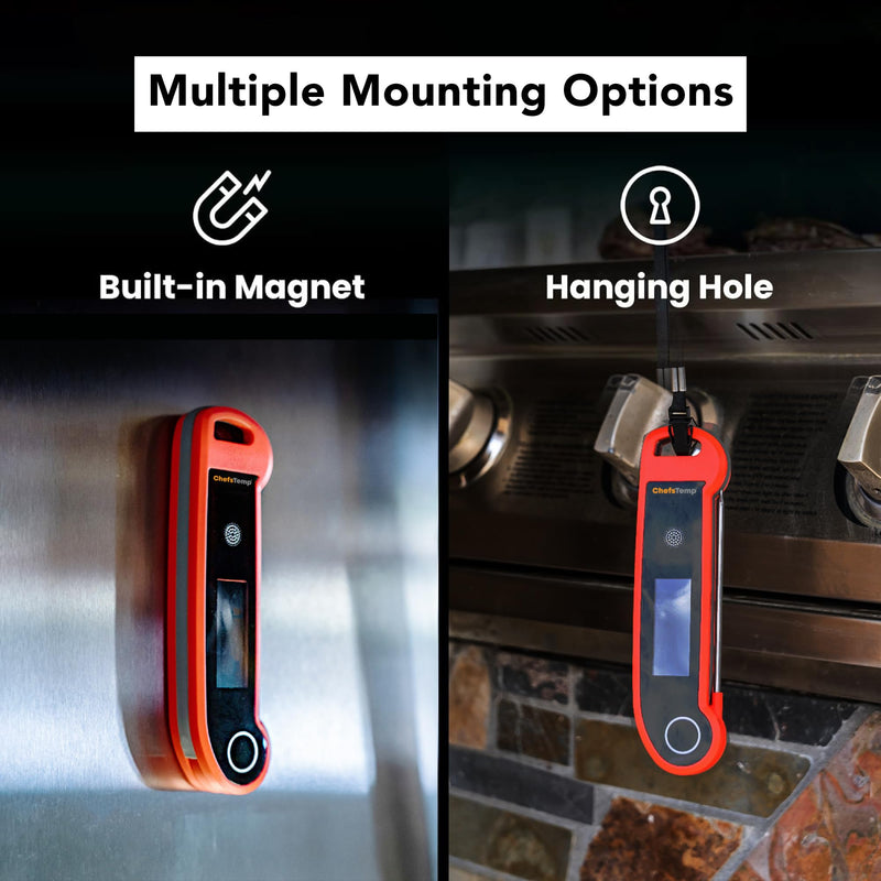 ChefsTemp Digital Instant Read Meat Thermometer with Ambidextrous Backlit for Grilling, Food, BBQ, Kitchen Cooking, Oil Deep Frying & Candy (Red) Red