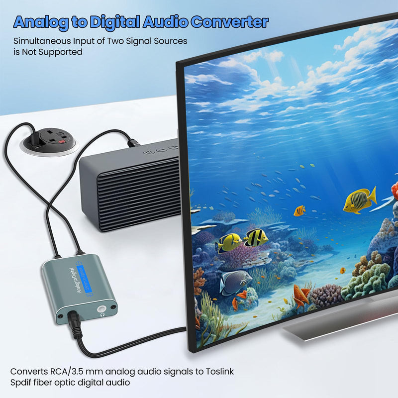 RCA to Optical Audio Converter Dual 3.5mm Jack in Optical Out Audio Adapter | Analog to Optical Audio Converter Aluminum ADC Converter with SPDIF 3.5 Audio Cable and 3.5 to RCA Cable(Only PCM/LPCM)