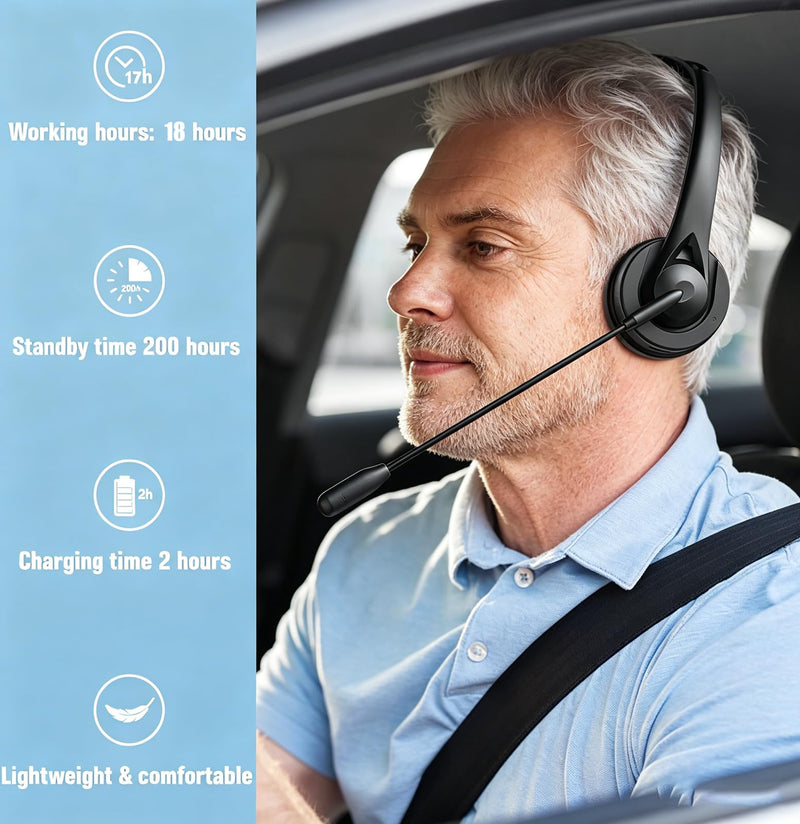 Wireless Headphones with Mic On Ear Headset 5.2 Call Center Earphone with Noise Cancelling Microphone Adjustable Headband Control with Charging Dock