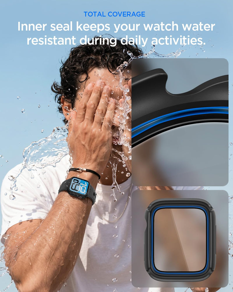 Spigen Thin Fit 360 for Apple Watch 40mm Waterproof Case | Built-in Touch Sensitive Tempered Glass Screen Protector for Apple Watch Series SE3/SE2/6/SE/5/4 Cover - Black Black with Waterproof Screen