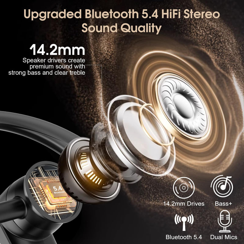Atheewon Bluetooth Headset, Wireless Bluetooth Earpiece, Black | ENC Noise Canceling Mic, 120Hrs Talk, LED Display, IPX7, V5.4 Hand-Free Earphone for Business/Trucker/Driver