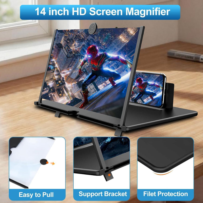 12 Inch Phone Screen Magnifier, Foldable Cell Phone Screen Magnifier, Pull Out Phone Screen Amplifier for Movies, Video, Gaming, Compatible with All Smartphones (Black)