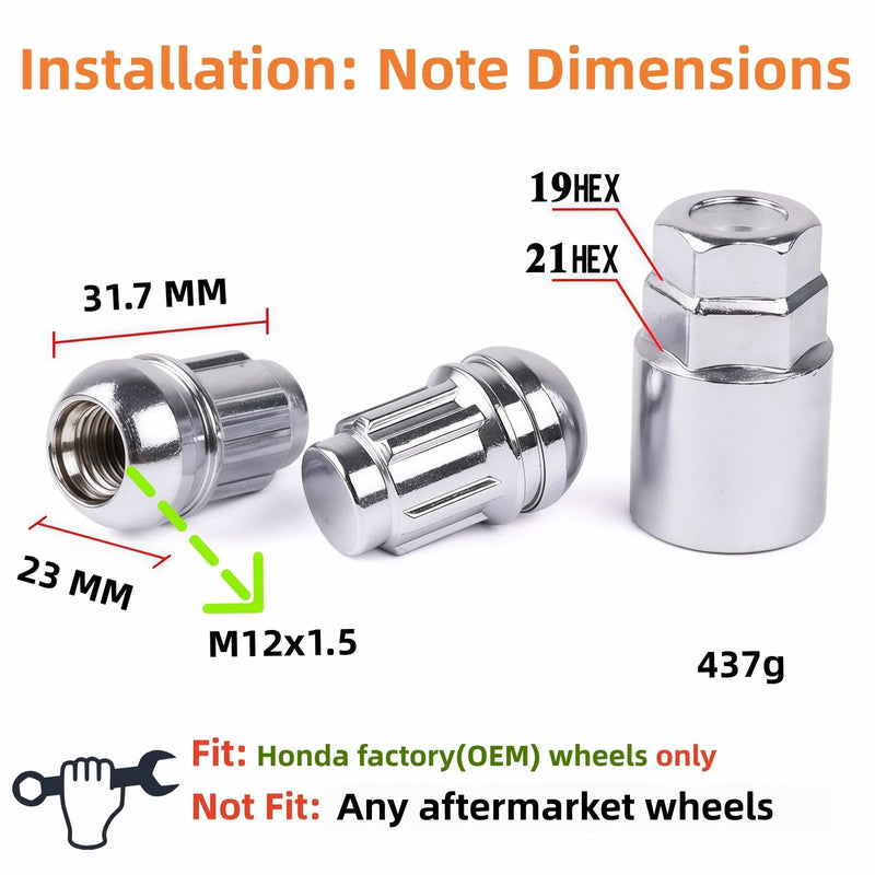 for Honda Wheel Lock Lug Nuts,Two Keys,M12x1.5 Thread, Ball Seat, 31.7mm Height, Anti-Theft Wheel Locks Compatible with Honda & Acura US Models