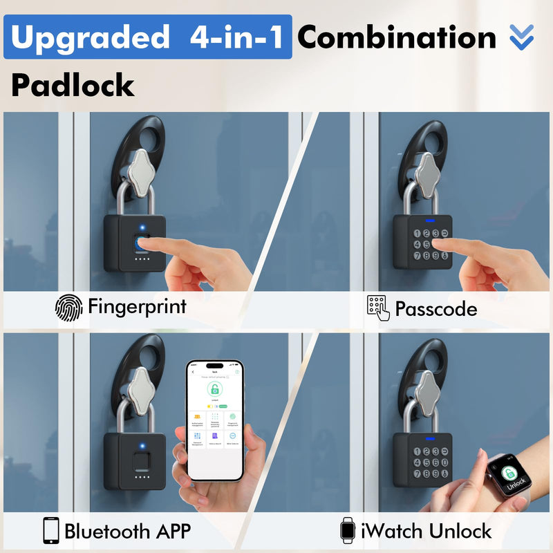 Fingerprint Padlock with Code,Combination Padlock Gym Locker Lock,Smart Padlock with Fingerprint Gym Lock Waterproof for Outdoor Gate Fence Shed Storage Gym Locker School