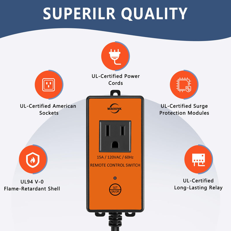 120v Automatic Remote Vacuum Switch, Wireless Dust Collector Starter Outlet for Power Tools, 5s/10s Delay Off Switch(Battery Included) 120V