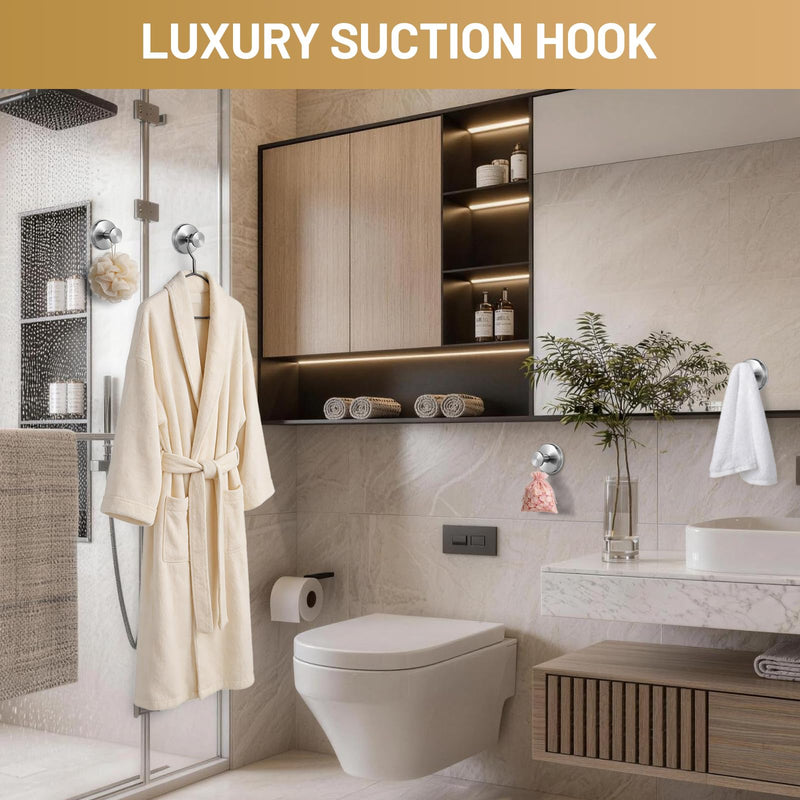Large Suction Cup Hooks, Heavy Duty 15lb Holds Towel & Robe, No-Drill Shower Bathroom Hooks for Tile Wall Glass Mirror, Mounts on Smooth Non-Porous Surfaces (2 Pack, Brushed Nickel) 2