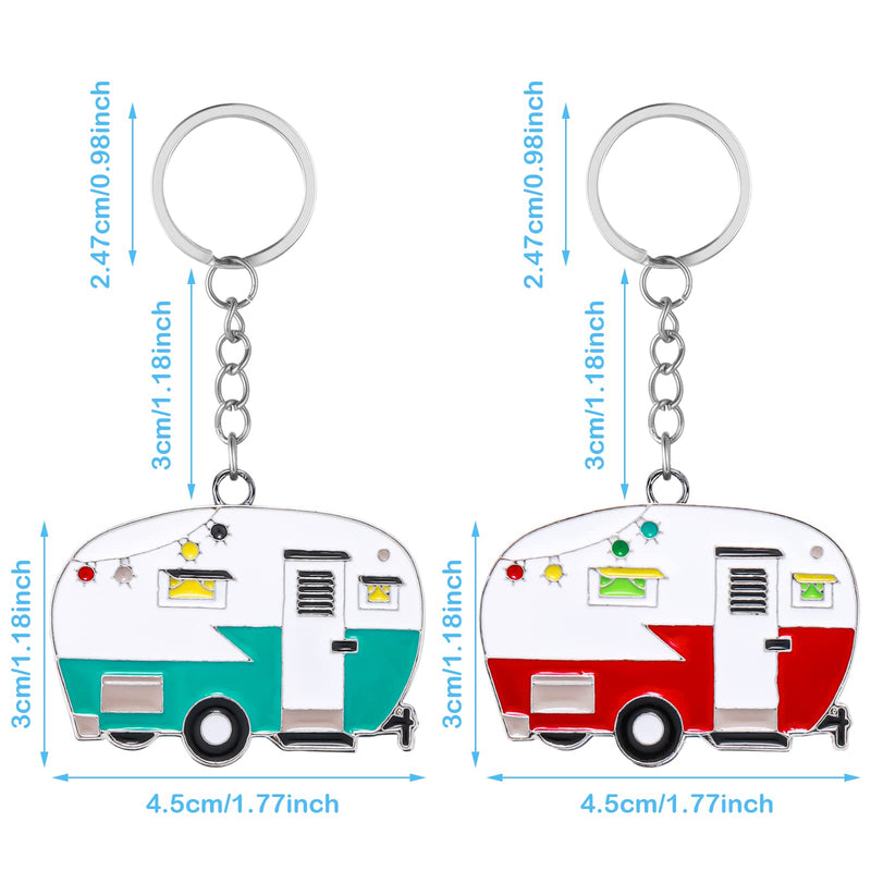 2 Pieces Camper Keychain, RV Camper Keyring Camper Accessories for Travel Trailers Retro Camping Car Keychain Red, Green