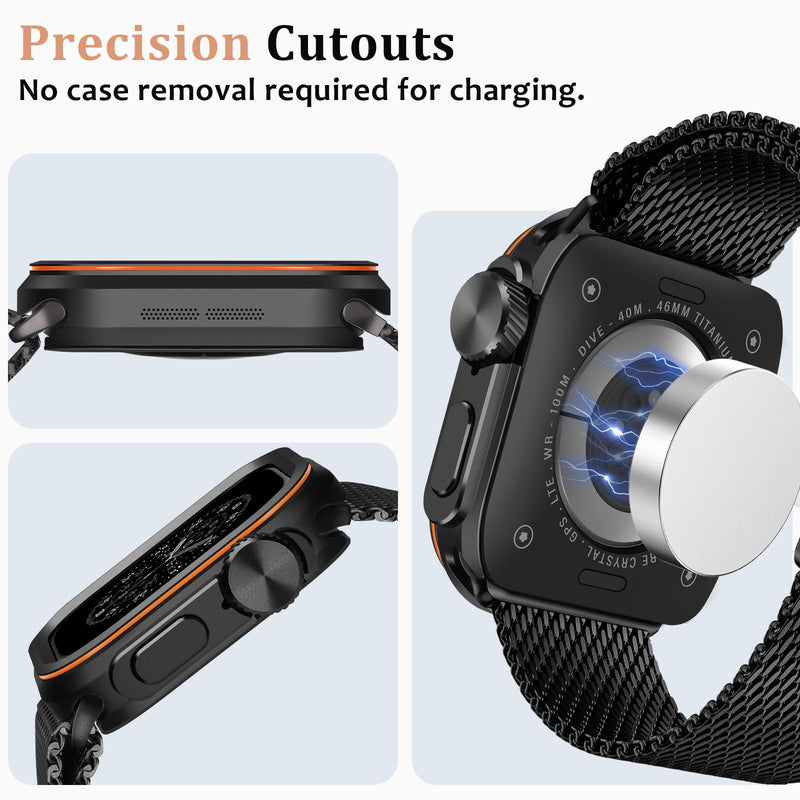 Amizee Metal Case Compatible with Apple Watch Series 11/10 46mm Case, Rugged Protective Bumper with Back Cover Resistant Protection Cover for iWatch 46mm, Black/Orange