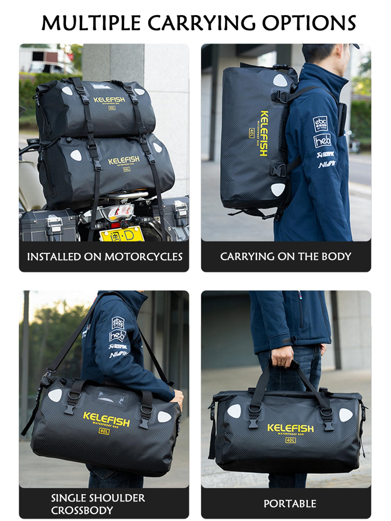 Waterproof Duffel Bag 20L 40L 66L Motorcycle Travel Dry Bag with Quick-fixed Straps for Motorcycling, Kayaking, Rafting, Boating, Camping Black 65L