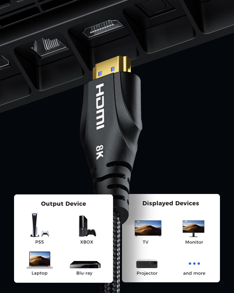 Cratree HDMI Cable 20FT Long - 8K HDMI 48Gbps High-Speed HDMI Braided,8K 60Hz 4K120Hz,HDCP 2.2&2.3, HDMI Cord Compatible with TV/PS4 /PS5 20 FT