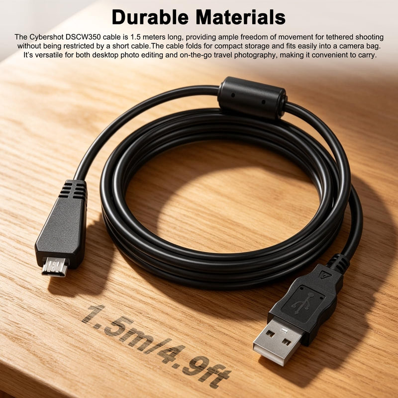 VMC-MD3 USB Data and Charger Cable Compatible with Sony Cyber-Shot DSC-W350 W360 W380 W390 W560 W570 WX7 WX9 WX30 H70 TX100 TX66 Digital Camera, VMC-MD3 USB Cable for PC, Laptops, 4.9ft
