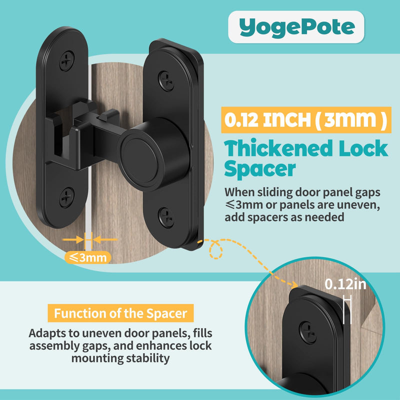 90/180 Degree Barn Door Lock, Zinc Alloy Flip Gate Latches Hardware for Bathroom, Bedroom, Fence, Garage, Cabinet, Outdoor – Home Security & Privacy Sliding Door Latch Lock (Black-2PCS) Black-2PCS