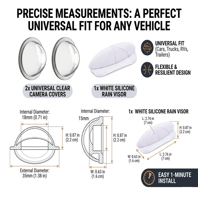 Universal Backup Camera Rain Cover and Sun Visor, Flexible Silicone Rear View Lens Protector Shield for Cars, Trucks & SUVs, Reduces Sun Glare & Water Drops (White) White