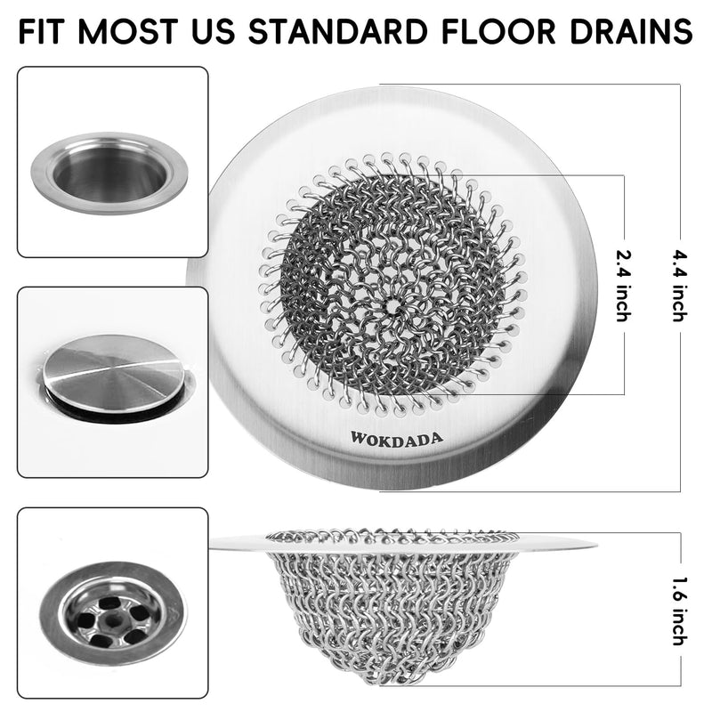 2 Pack Wokdada Bathtub Drain Hair Catcher, Wokdada Fast Drainage Shower Drain Hair Catcher, Reversible 304 Stainless Steel Drain Protector for Pop-Up and Regular Drains of Bathroom(Patented Product) Silver Silver