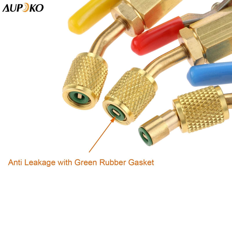 Aupoko Air Conditioning Refrigerant Angled Compact Ball Valve 1/4’’ SAE, R410A R134A R12 R22 AC HVAC and R12 R22 to R134A Shut Valve, Fits for HVAC R12 R22 R502 Charging Hoses AC Refrigerant Tools - 3