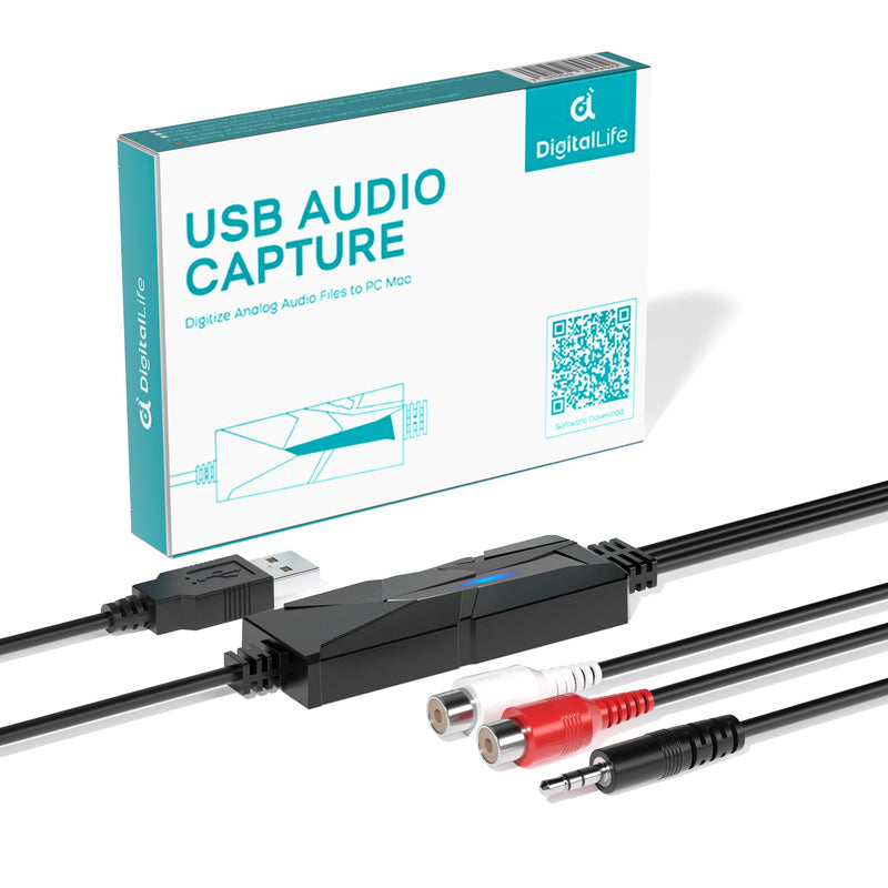 DigitalLife AuralynX Series | USB Audio Capture Device – Convert Cassette Tapes to MP3, RCA & 3.5mm Input, Compatible with Windows, Mac & Linux, for Content Creators & Educators (AV202-B, 1-Pack) 1 Pcs/Pack, AV202-B
