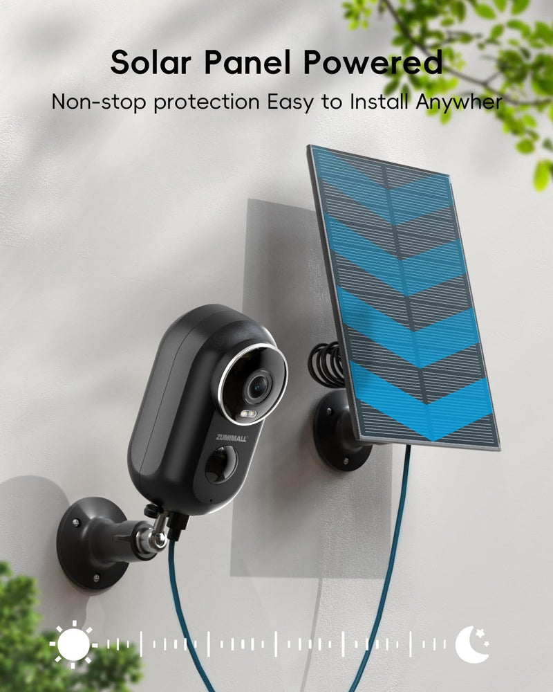 ZUMIMALL Solar Security Cameras Wireless Outdoor, 2K Outdoor Camera Wireless Solar Powered, 2.4G WiFi Battery Camera, 128GB SD Card for Security Cameras
