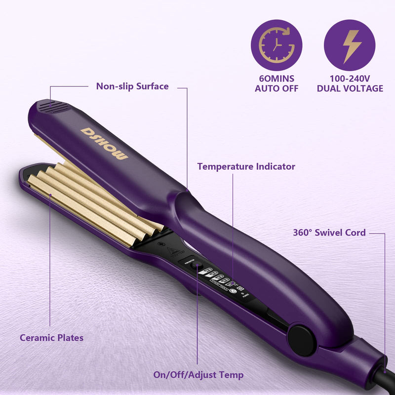 Crimping Iron Hair Crimper for Hair DSHOW Hair Waver Volumizing Crimper with Titanium Ceramic Plates Styling Tools for Women Girls (Purple) Berry