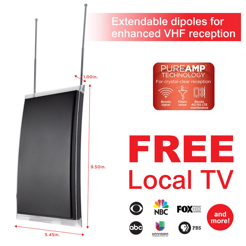 GE TV Antenna for Smart TV Indoor, HD Antenna, Supports 4K 1080p Signal Reception with Signal Amplifier, Free Local Channels, 48732