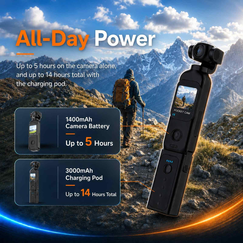 Pocket Camera for Vlogging, 1080P, Touchscreen, 32GB Card | Up to 14 h total with charging grip, face-to-camera/forward views, Wi-Fi, ready-to-use kit for trips, hikes, walks and rides Black H9232G