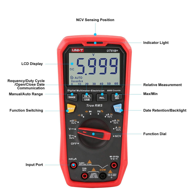 UNI-T UT61B+ Digital Multimeter True RMS AC/DC Voltage Current Resistance Capacitance Tester