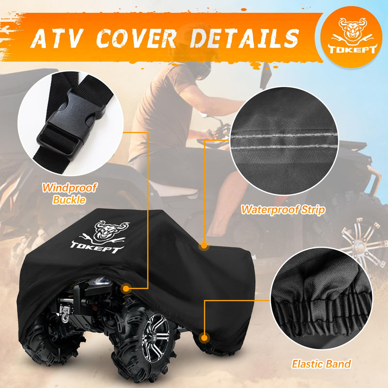 ATV Cover, Heavy Duty Black Waterproof Oxford Fabric Protective 4 Wheeler Quad Cover for 86" Kawasaki Honda Polaris Yamaha (86''L x 38''W x 42''H) XXL-86''L x 38''W x 42''H