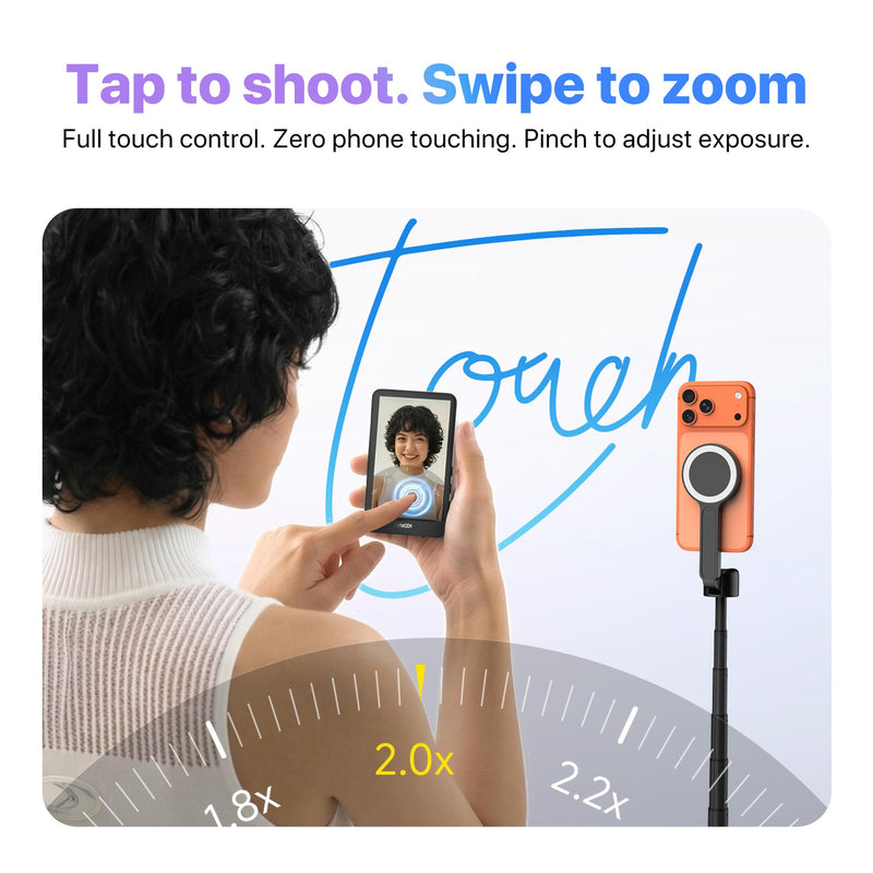 SYNCO Xview Selfie Monitor Screen for iPhone 7-17 Series, Touchscreen Secure Private Wireless P2P, 4K/1080p Magnetic Back Camera Vlog Monitor with 164FT Range for YouTube TikTok Live Streaming (Black) Black