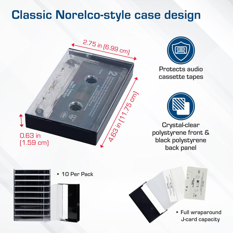 BCW Cassette Tape Cases – 10 Pack (Black) | Replacement Audio Cassette Cases | Protect & Store Standard Cassette Tapes | Durable Plastic Storage for Music & Blank Tapes Black