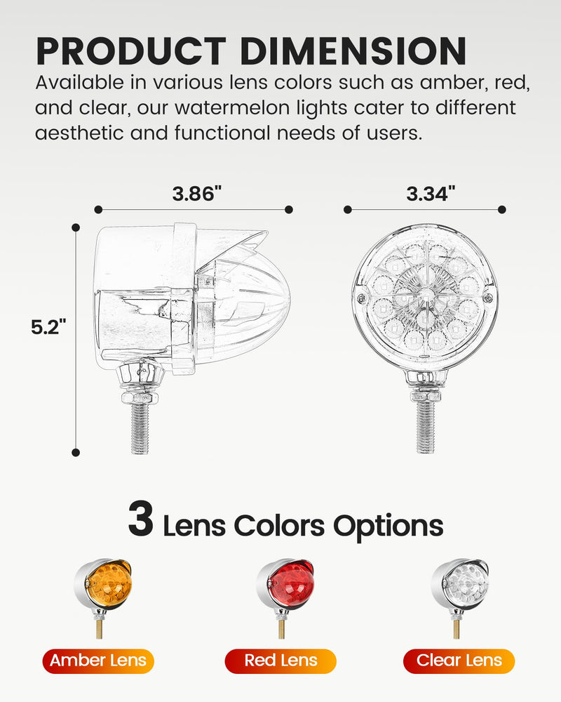 Amber Single Face 17 LED Watermelon Turn Signal Pedestal Lights w/Visor, Semi Truck Chrome Auxiliary Waterproof Reflector LED Lights for Freightliner Peterbilt Kenworth Mack Western Star Amber Light