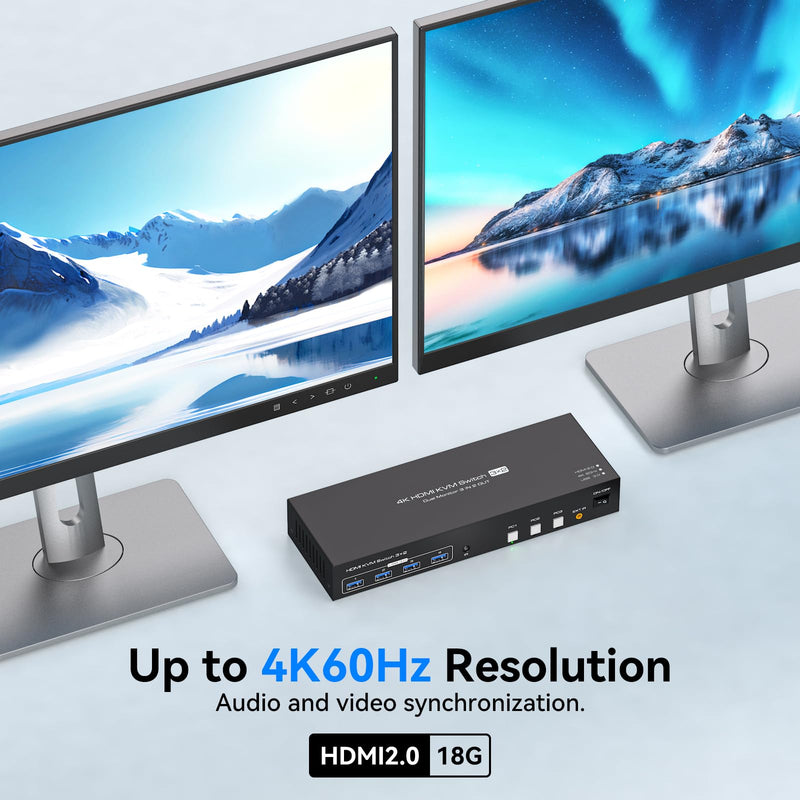 HDMI KVM Switch 3 Computers 2 Monitors 4K60Hz EDID for 3 PC Share Dual Monitor and 4 USB 3.0 Port with Controller HDMI 3 PC 2 Monitors Black