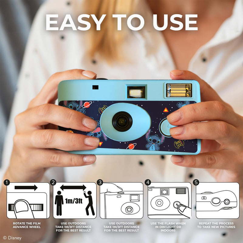 Disney Lilo and Stitch Disposable Camera with Flash – 20 Exposure Film – Lilo and Stitch Gifts for Women, Men, and All Fans of Lilo and Stitch Stuff (Stitch Galactic) Stitch Galactic