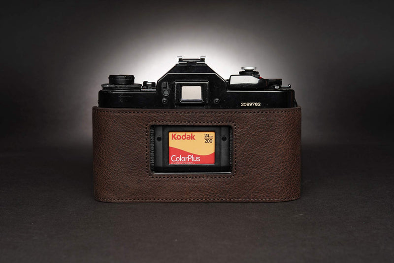 A-1 Case, BolinUS Handmade Genuine Real Leather Half Camera Case Bag Cover for Canon New AE-1 AE-1P A-1 (with Handle) Camera with Hand Strap (Coffee) Coffee