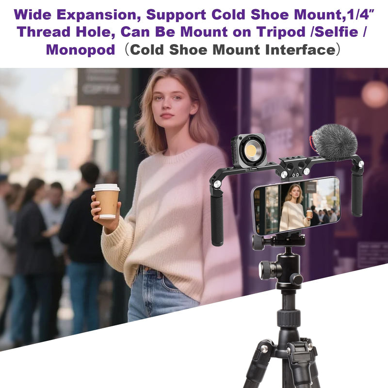 OPC01 Foldable Phone Cage Handheld Stabilizer,Foldable Magnetic Smartphone Cage with Handle and Magnetic Sticker for iPhone 17/16/15/14/13/12/11/10 Series and Andriod Phones for Photographer