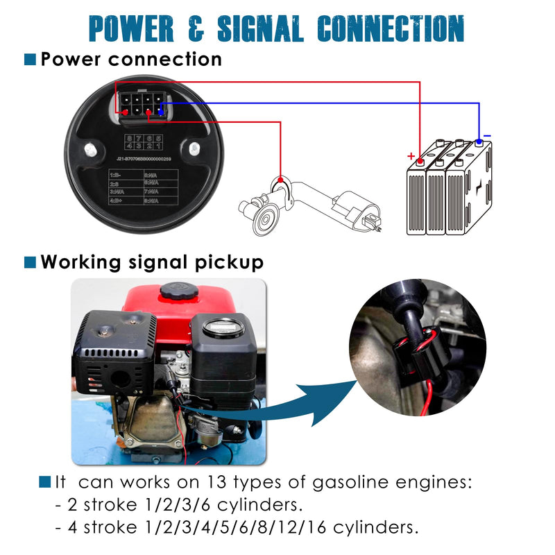 Runleader DC 8V to 65V Digital Hour Meter RPM Meter,Battery Volt Meter,Backlight Display,Waterproof Design for Lawn Mower Generator Outboard Motor Boat ATV etc.