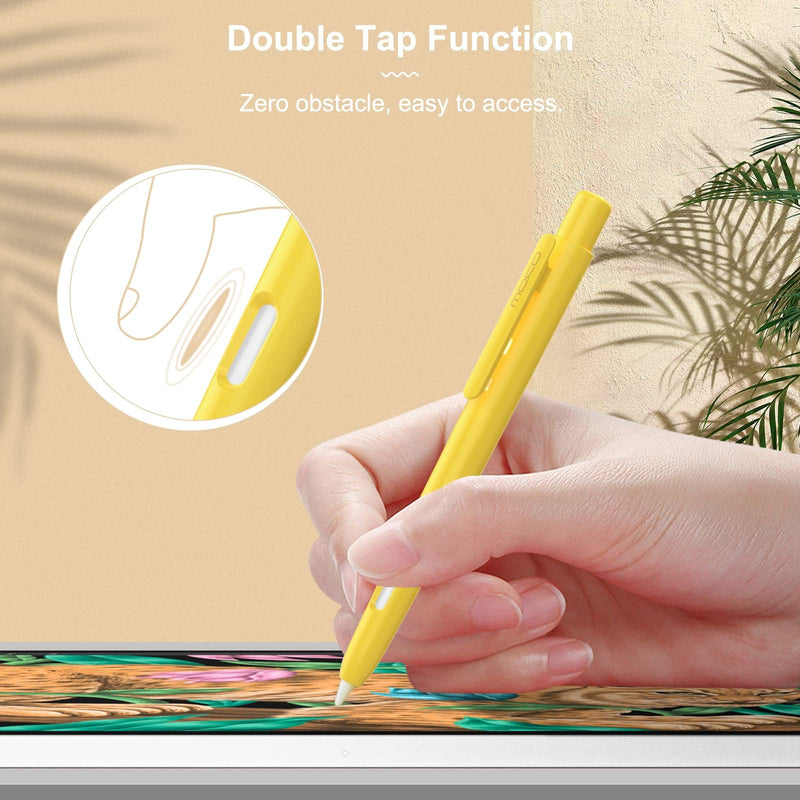 MoKo Holder Case Compatible with Apple Pencil 2nd Generation, Retractable Protective Apple Pencil Cover with Sturdy Clip, Hard PC Apple Pencil Case, Support Double-Tap, Yellow