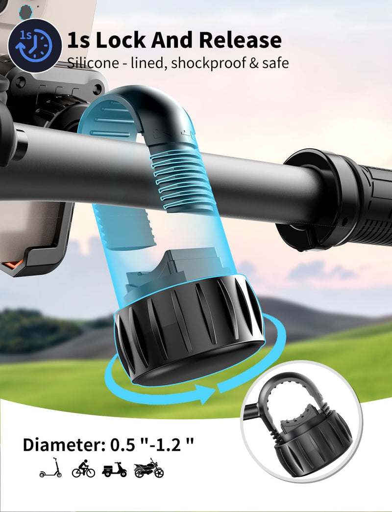 Motorcycle Phone Mount, [No Block Camera] Bike Phone Holder Mount, [Silicone Wrapped] Handlebar Cell Phone Mount for Bike/Scooter/ATV, Fits iPhone 16/15/14/13 Pro Max & 4.7"-7" Phones, Black