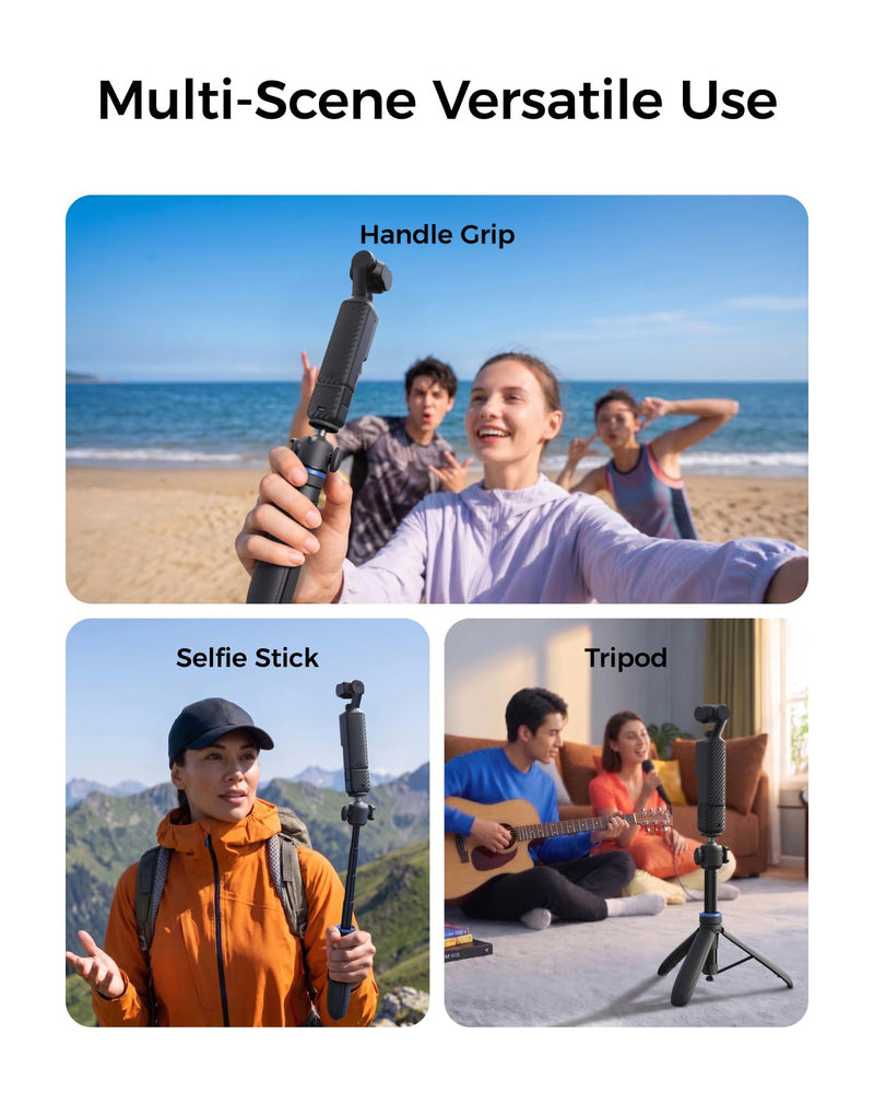 TELESIN 0.1s Auto Open Mini Selfie Stick Tripod for DJI Osmo Pocket 3 4 | 65 cm/25.5in Tripod Compatible with Insta360 Luna Ultra Xtra Muse Action Camera Accessories, Cold Shoe Mount, 360° Ball Head 65cm Selfie Stick Tripods (1/4" Bolt Adapter)