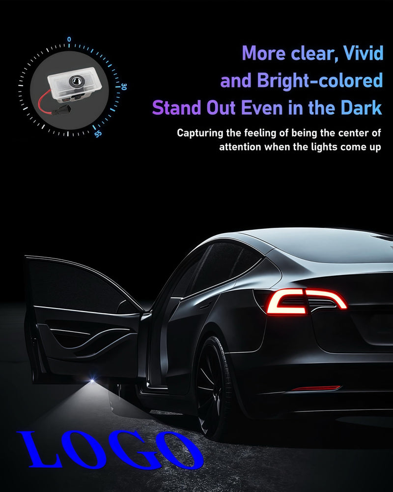 Car Door Lights Logo Projector Compatible with Tesla Accessories for Model Y 3 X S, No Fade 4K-HD Puddle Lights Car Welcome Light 3D Laser Ghost Shadow Light (Red Logo) Red