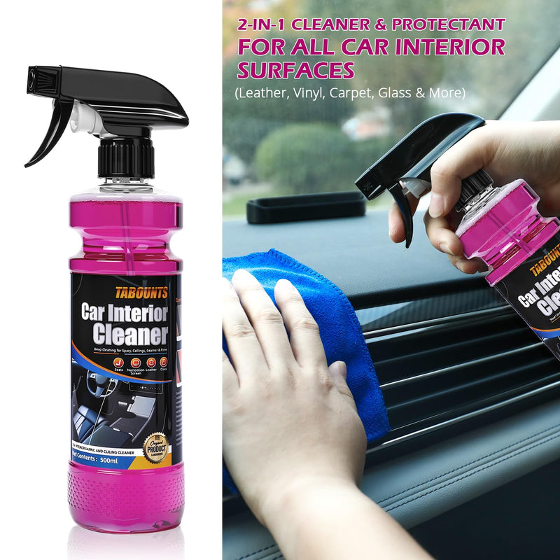 Car Interior Cleaner –Polishing Cleaner-Multi-Surface Auto Detailing for Leather, Glass, Dashboards & More – Dual-Mode Foam & Mist Spray (17oz) with Cleaning Towel