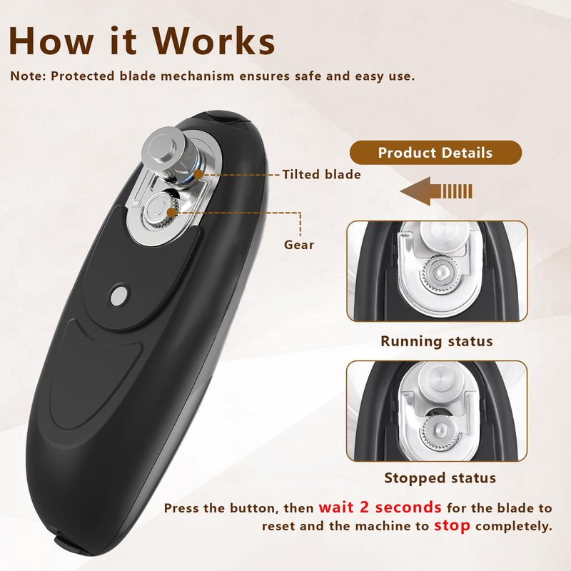 Electric Can Opener Smooth Edge, Battery Operated Kitchen Can Opener for Seniors with Arthritis, One Touch Side Cut Fits Most Can Sizes, Left-handed Friendly Black-Battery