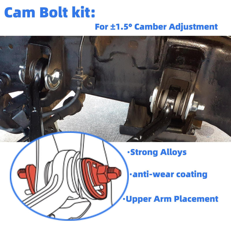 Camber Bolt Kit Compatible With Chevy GMC Silverado Sierra 1500 2500 3500 Escalade Colorado Avalanche Tahoe Yukon,Front Upper arm alignment cams,2PCS Cam Bolt ±1.5 Degree,1999-2020