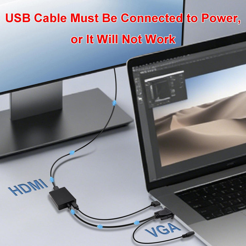 VGA to HDMI Adapter with 3.5mm Audio and 0.5M USB Power Cable | VGA Male to HDMI Female,Unidirectional,1080P,for PC TV-Box Game Console to Monitor Projector,Micro USB Charging Port,25cm