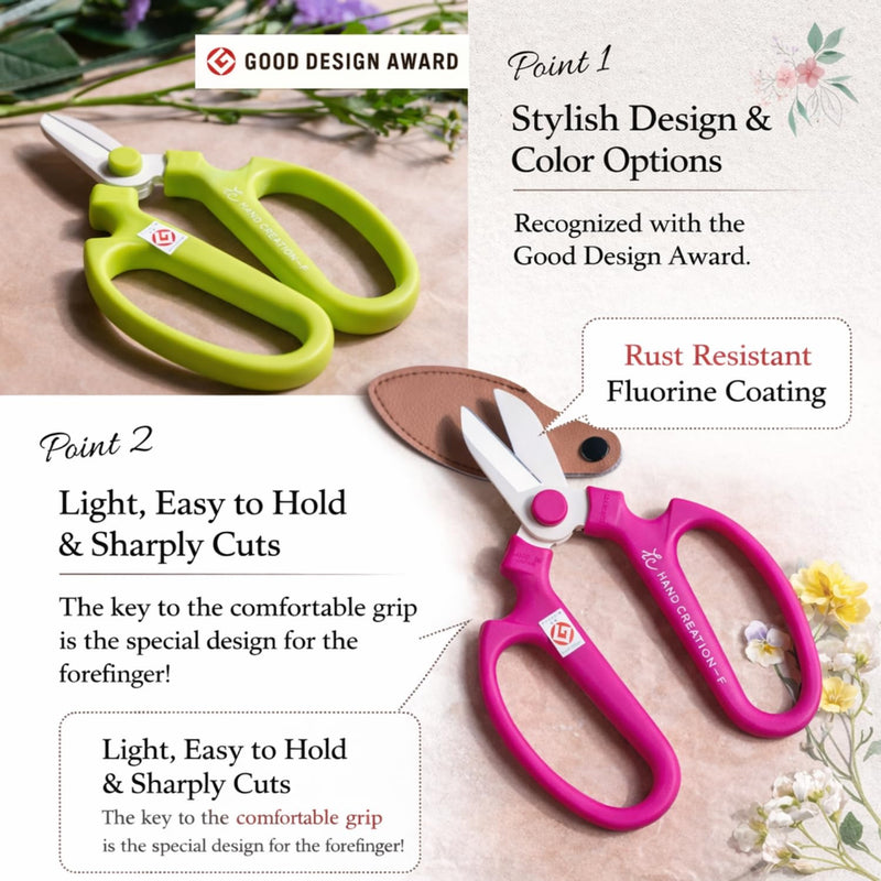 Japanese Floral Scissors - SAKAGEN Hand Creation, Professional Ultra Sharp Flower Shears for Floral Design, Ikebana & Gardening, Made in Japan, F-170 (Moss Green) Moss Green
