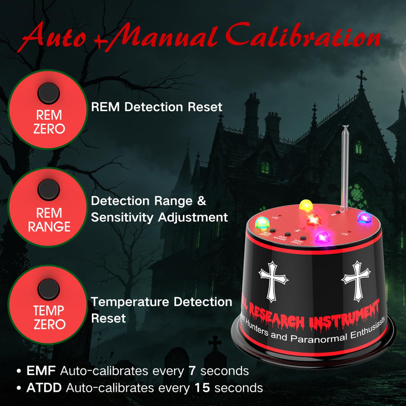 Ghost Hunting Paranormal Investigation Equipment, Next-Gen Ghost Detector with EMF & Auto Temp Deviation Detection, Adjustable 5 Sensitivity Levels with Auto-Calibration, 40-60 hr 9V Battery Powered