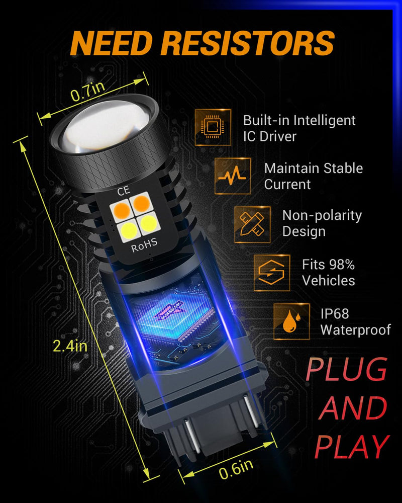 Auxbeam 3157 LED Bulbs 3157 3457 4157 Switchback Dual Color Bulbs 300% Brighter White and Amber Bulb for DRL Turn Signal Lights Parking Lights, Need Resistors to Avoid Possible Hyper Flash