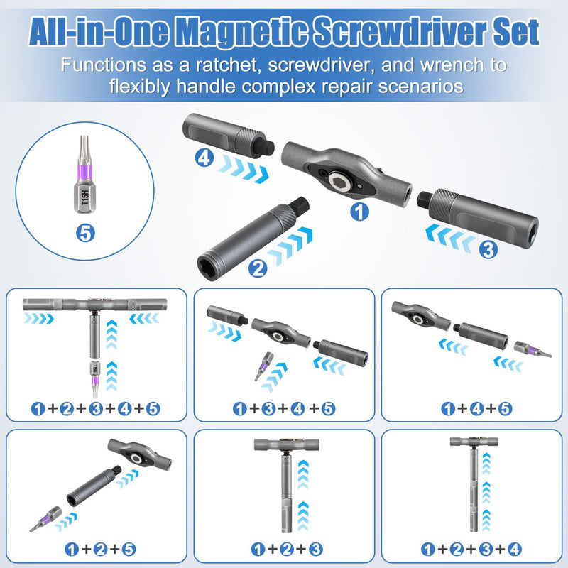 42 In 1 Magnetic Screwdriver Set, Multi Bit Ratchet Screwdriver Set with Small Screwdriver, t Handle Ratchet Screwdriver Repair Tool Kit for Computer Furniture & Diy